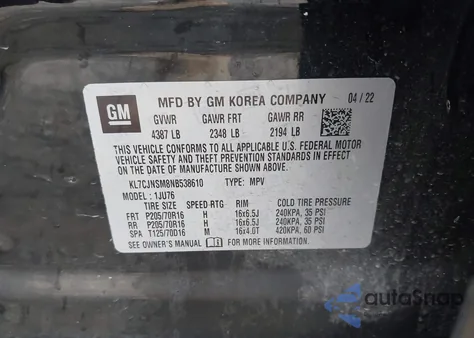 2022 Chevrolet Trax Awd Ls from USA, damaged, VIN KL7CJNSM8NB538610